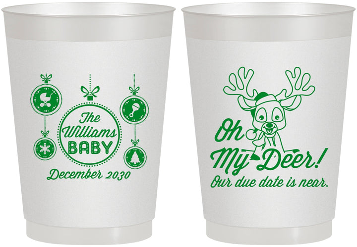 Personalized Baby Shower 10 oz Frosted Cups - Oh My Deer Christmas | 90051
