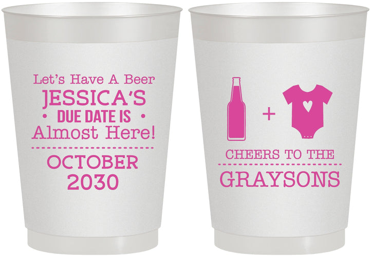 Personalized Baby Shower 10 oz Frosted Cups - Due Date Almost Here | 90052