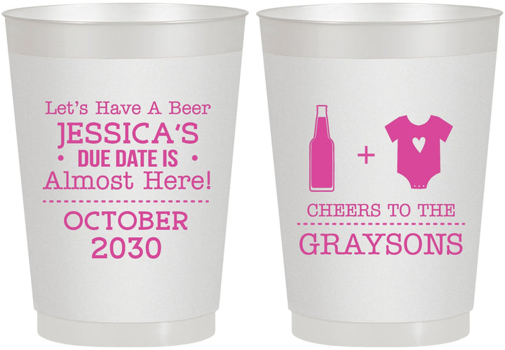 Personalized Baby Shower 10 oz Frosted Cups - Due Date Almost Here | 90052