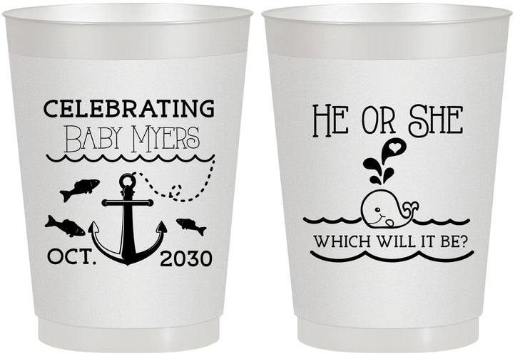 Personalized Baby Shower 10 oz Frosted Cups - Gender Reveal Whale | 90053