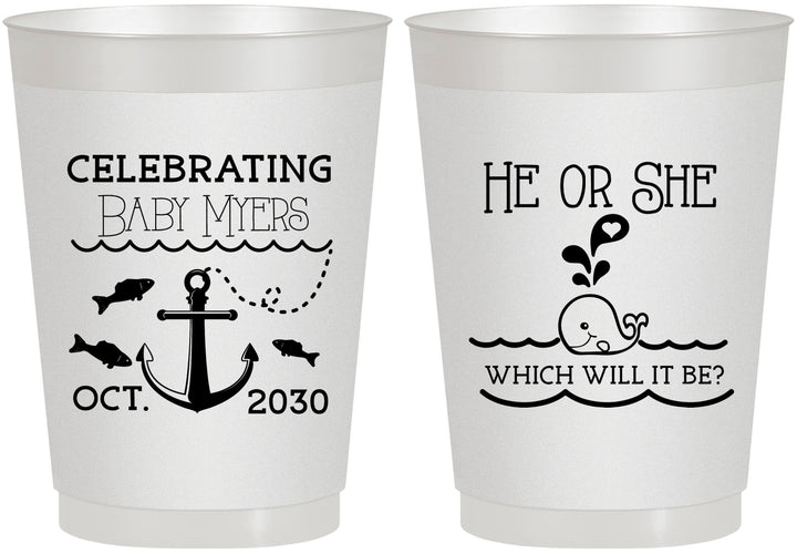 Personalized Baby Shower 10 oz Frosted Cups - Gender Reveal Whale | 90053
