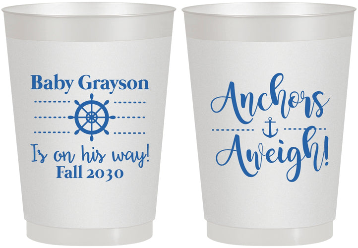 Personalized Baby Shower 10 oz Frosted Cups - Nautical Anchors Aweigh | 90054