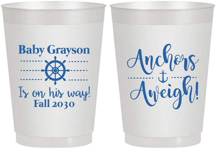 Personalized Baby Shower 10 oz Frosted Cups - Nautical Anchors Aweigh | 90054