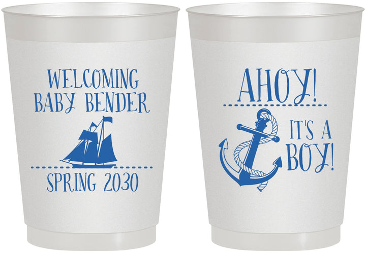 Personalized Baby Shower 10 oz Frosted Cups - Nautical Ahoy It’s A Boy | 90055