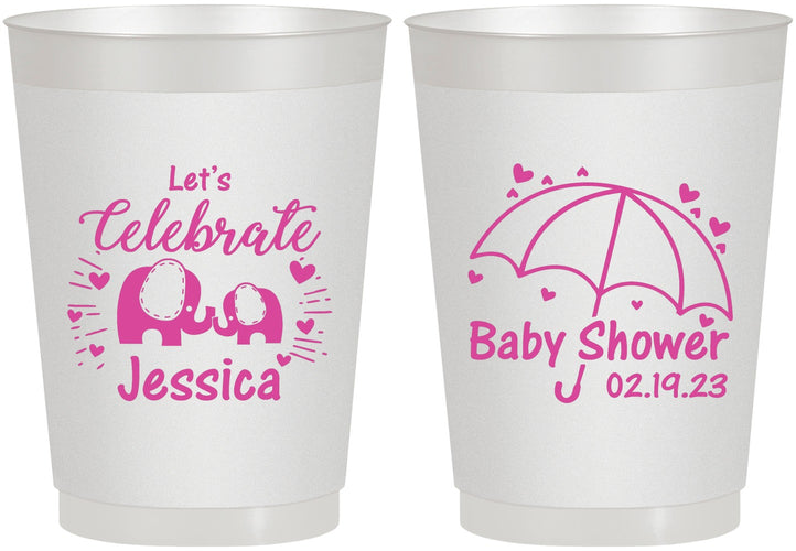 Personalized Baby Shower 10 oz Frosted Cups - Elephant Lets Celebrate | 90058