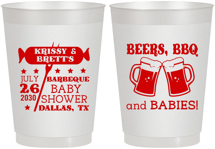 Personalized Baby Shower 10 oz Frosted Cups - Beers Bbq Babies | 90060