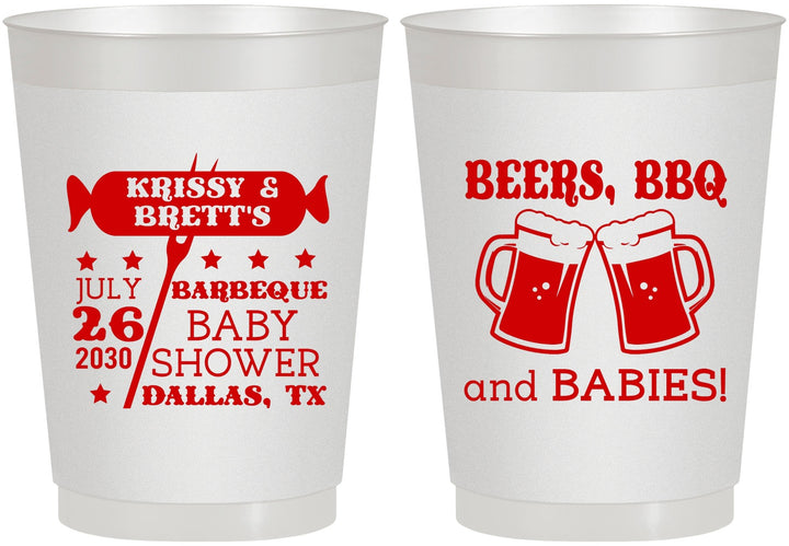 Personalized Baby Shower 10 oz Frosted Cups - Beers Bbq Babies | 90060