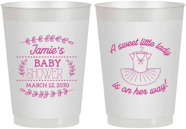 Personalized Baby Shower 10 oz Frosted Cups - Sweet Little Lady | 90061