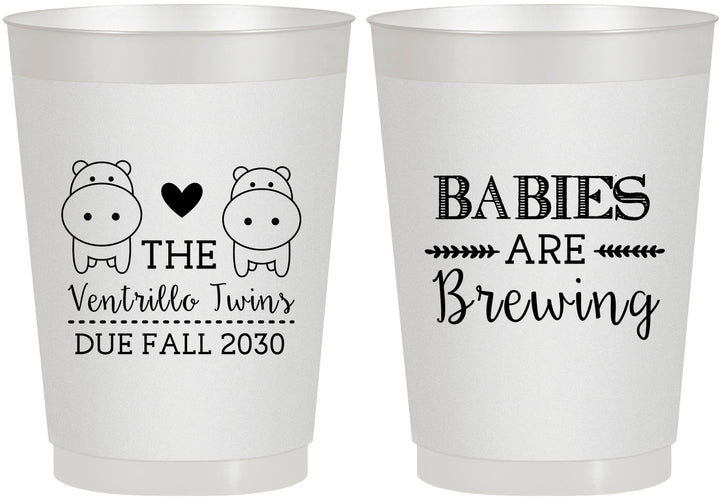 Personalized Baby Shower 10 oz Frosted Cups - Twins Baby Hippos | 90069