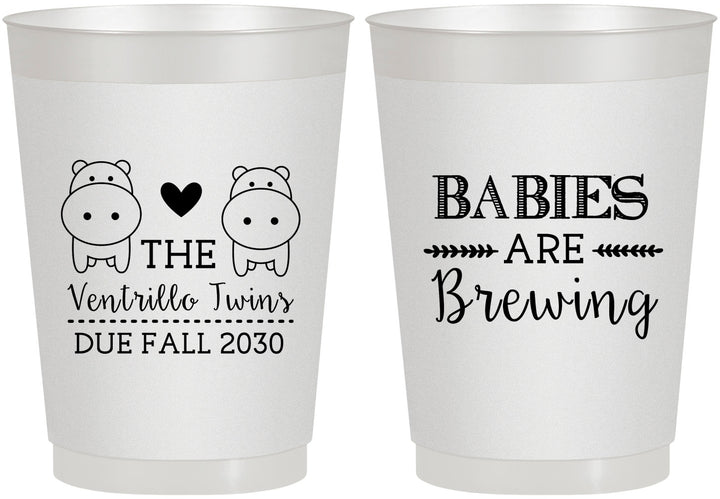 Personalized Baby Shower 10 oz Frosted Cups - Twins Baby Hippos | 90069
