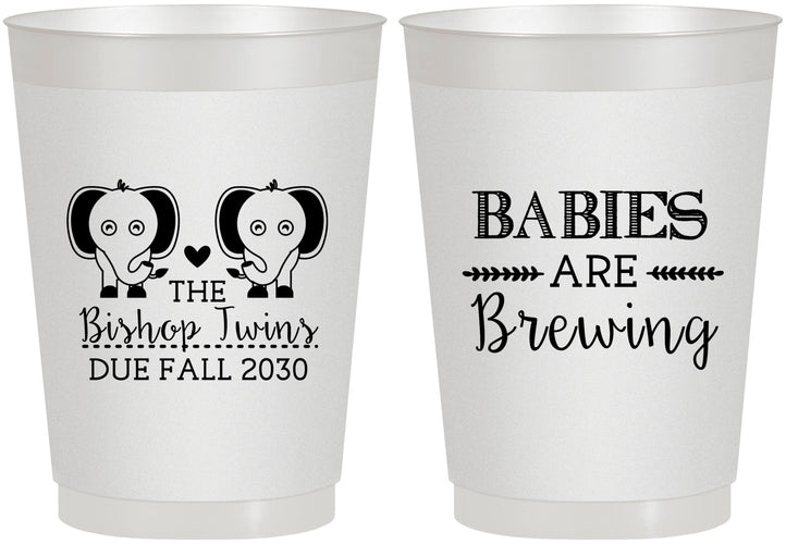 Personalized Baby Shower 10 oz Frosted Cups - Twins Baby Elephant | 90071