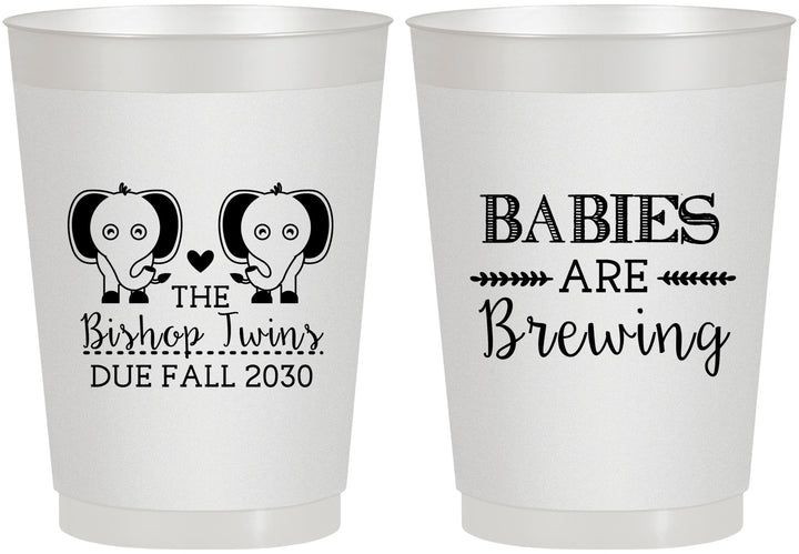 Personalized Baby Shower 10 oz Frosted Cups - Twins Baby Elephant | 90071