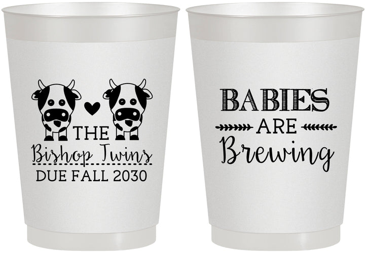 Personalized Baby Shower 10 oz Frosted Cups - Twins Baby Cows | 90072