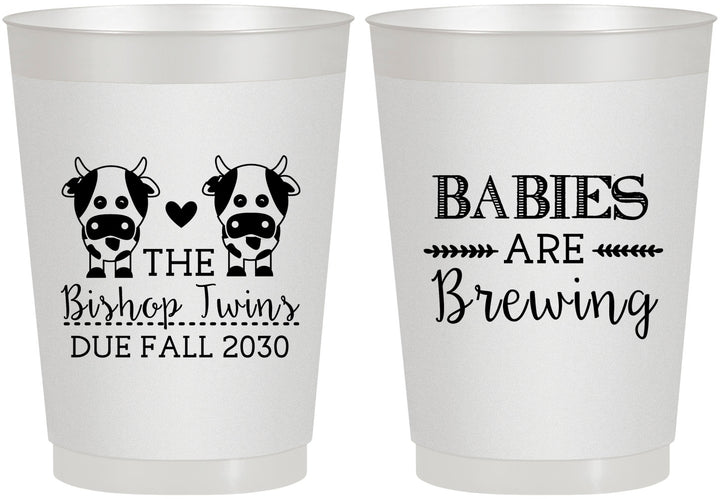 Personalized Baby Shower 10 oz Frosted Cups - Twins Baby Cows | 90072