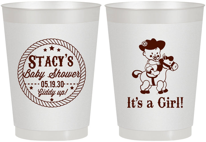 Personalized Baby Shower 10 oz Frosted Cups - Horse It’s A Girl | 90077