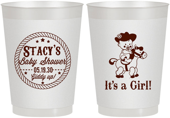 Personalized Baby Shower 10 oz Frosted Cups - Horse It’s A Girl | 90077