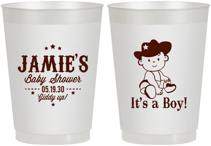 Personalized Baby Shower 10 oz Frosted Cups - Cowboy It’s A Boy | 90078