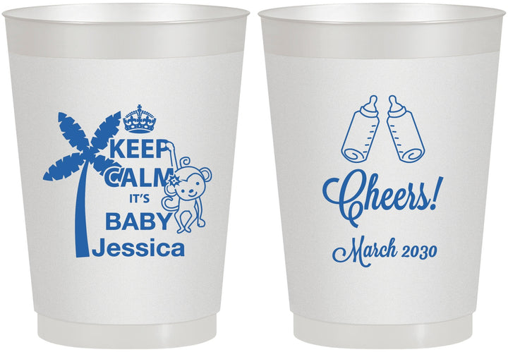 Personalized Baby Shower 10 oz Frosted Cups - Baby Monkey | 90082