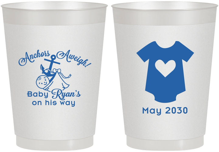 Personalized Baby Shower 10 oz Frosted Cups - Nautical Anchors Aweigh | 90083
