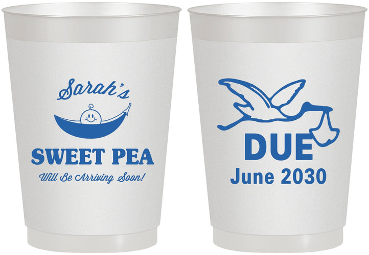 Personalized Baby Shower 10 oz Frosted Cups - Sweat Pea Stork | 90084