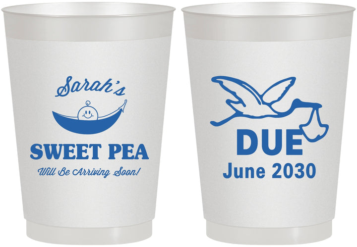 Personalized Baby Shower 10 oz Frosted Cups - Sweat Pea Stork | 90084