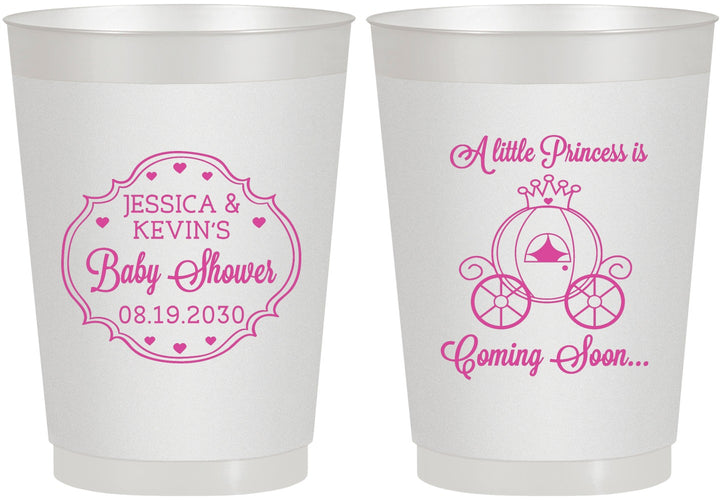 Personalized Baby Shower 10 oz Frosted Cups - Princess Coming Soon | 90085