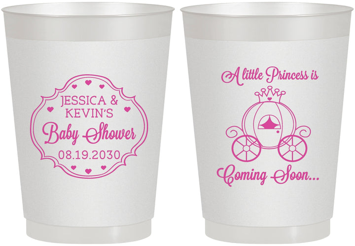 Personalized Baby Shower 10 oz Frosted Cups - Princess Coming Soon | 90085