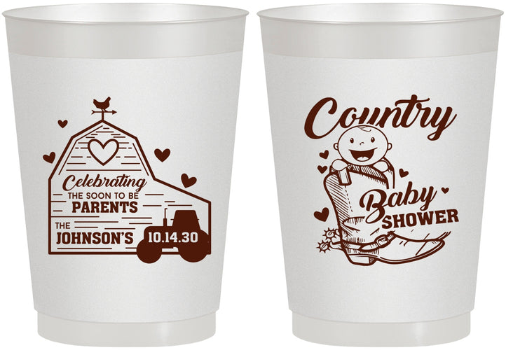 Personalized Baby Shower 10 oz Frosted Cups - Farm Tractor Country | 90102