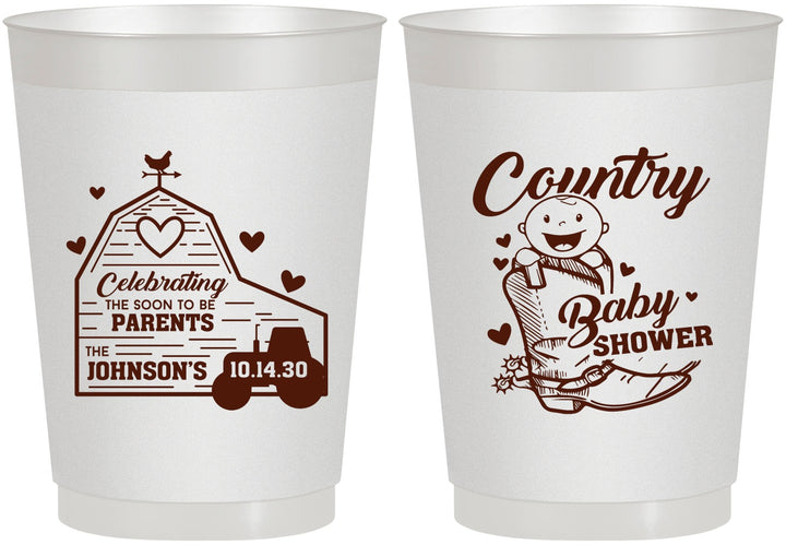 Personalized Baby Shower 10 oz Frosted Cups - Farm Tractor Country | 90102