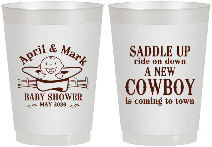 Personalized Baby Shower 10 oz Frosted Cups - New Cowboy | 90104