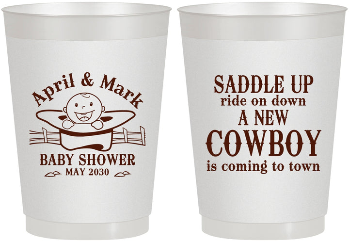 Personalized Baby Shower 10 oz Frosted Cups - New Cowboy | 90104