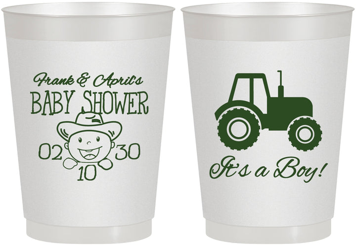 Personalized Baby Shower 10 oz Frosted Cups - Tractor | 90109