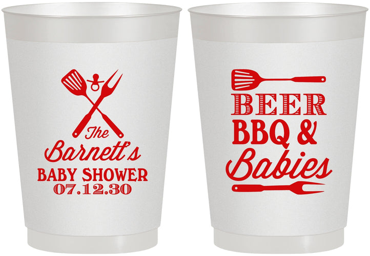 Personalized Baby Shower 10 oz Frosted Cups - Beers Bbq Babies | 90113