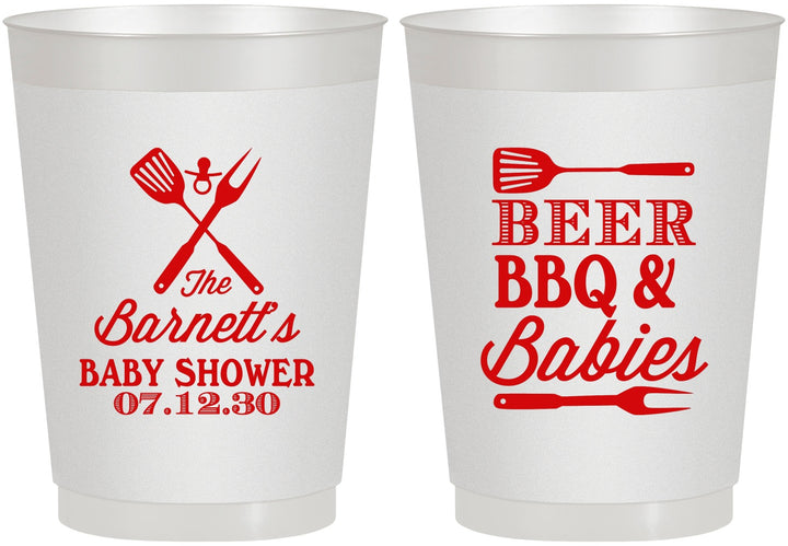 Personalized Baby Shower 10 oz Frosted Cups - Beers Bbq Babies | 90113