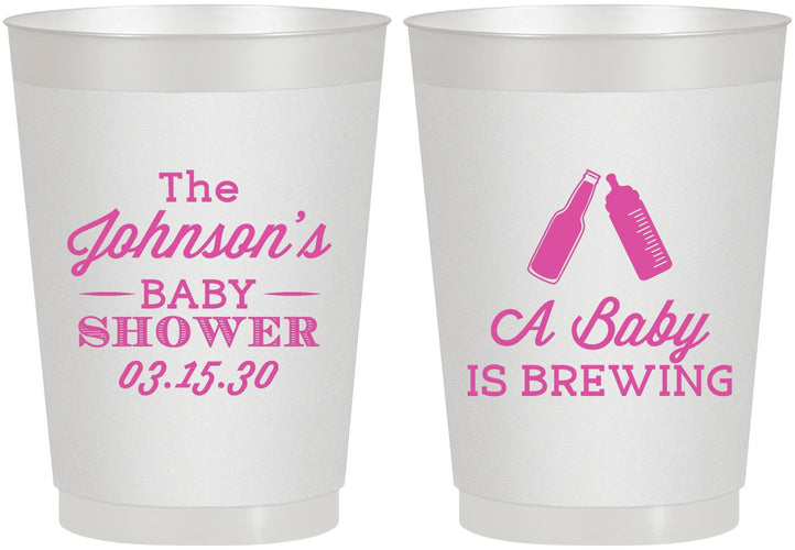 Personalized Baby Shower 10 oz Frosted Cups - Baby Is Brewing | 90116