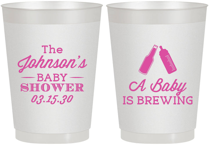 Personalized Baby Shower 10 oz Frosted Cups - Baby Is Brewing | 90116