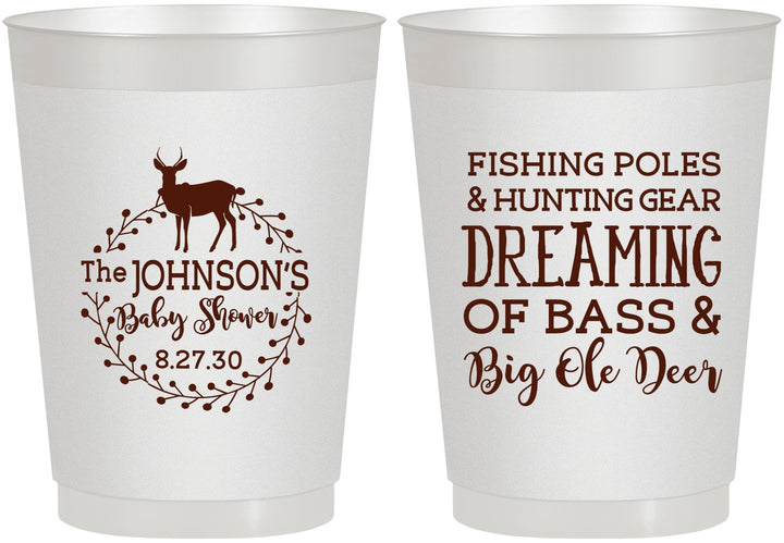 Personalized Baby Shower 10 oz Frosted Cups - Fishing Hunting | 90119