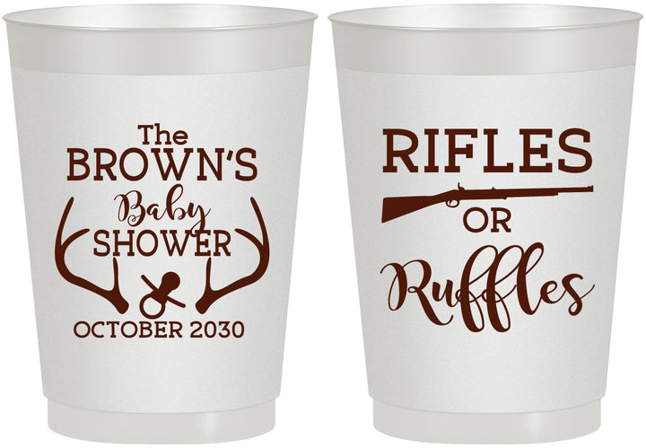 Personalized Baby Shower 10 oz Frosted Cups - Rifles Or Ruffles | 90122
