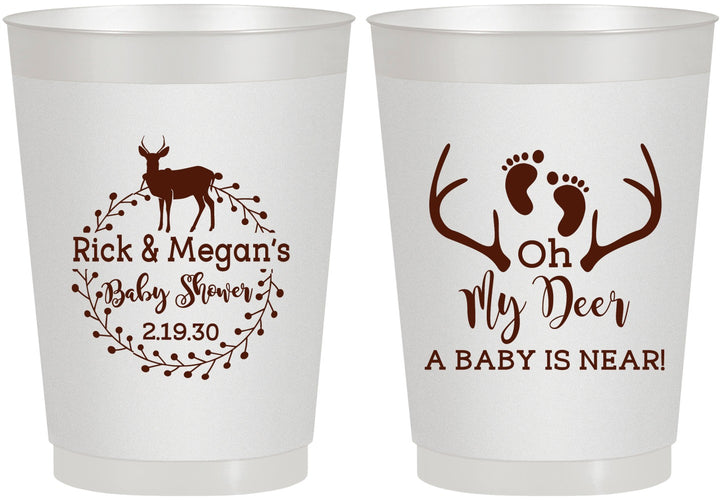 Personalized Baby Shower 10 oz Frosted Cups - Oh My Deer | 90123