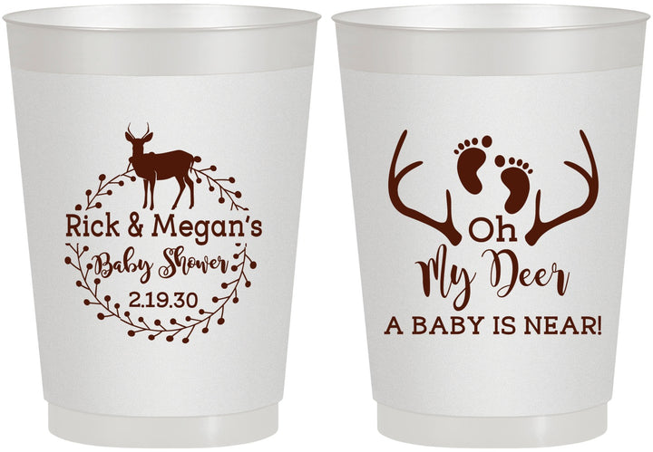 Personalized Baby Shower 10 oz Frosted Cups - Oh My Deer | 90123