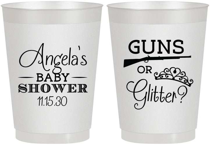 Personalized Baby Shower 10 oz Frosted Cups - Guns Or Glitter | 90130