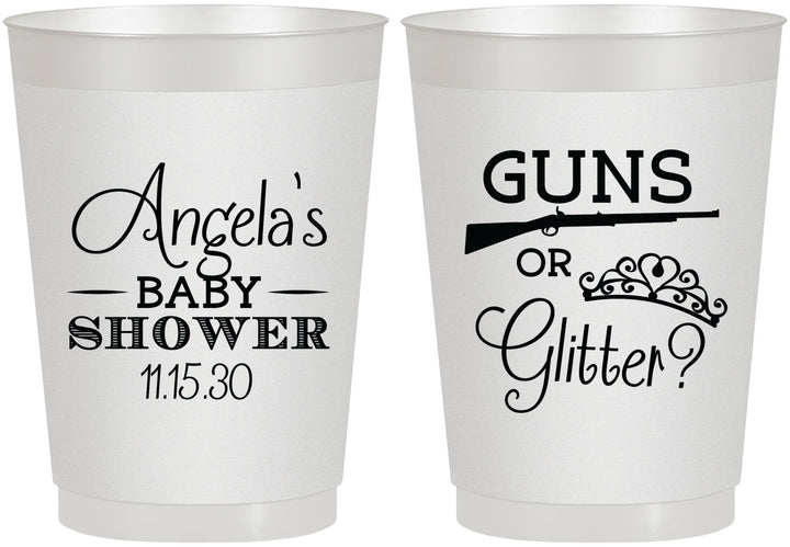 Personalized Baby Shower 10 oz Frosted Cups - Guns Or Glitter | 90130