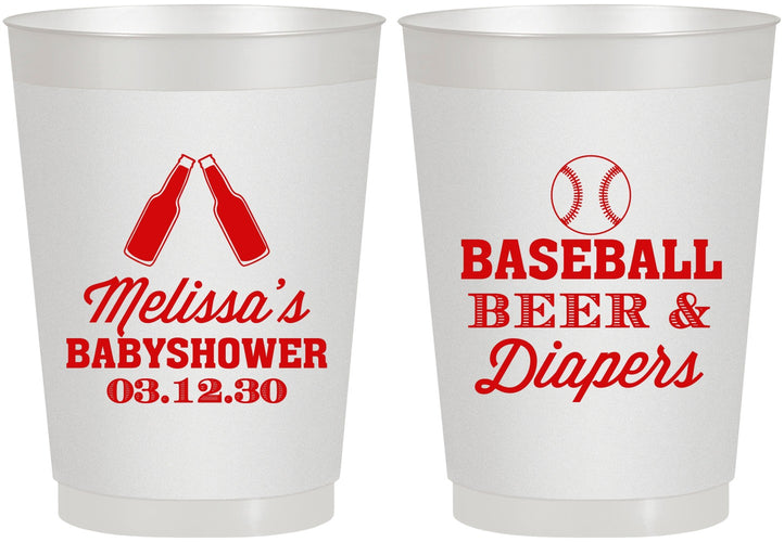 Personalized Baby Shower 10 oz Frosted Cups - Baseball Beer Diapers | 90132
