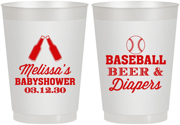 Personalized Baby Shower 10 oz Frosted Cups - Baseball Beer Diapers | 90132