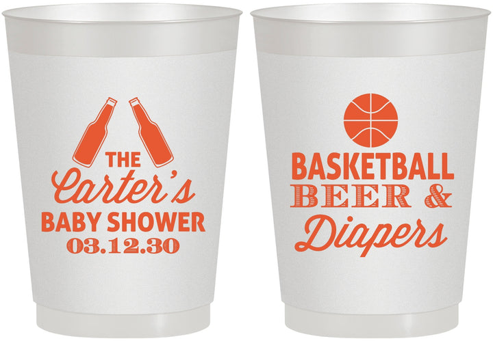 Personalized Baby Shower 10 oz Frosted Cups - Basketball Beer Diapers | 90133