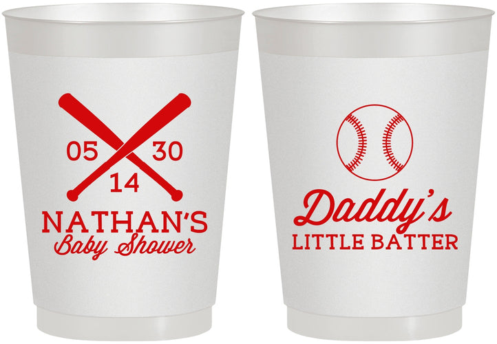 Personalized Baby Shower 10 oz Frosted Cups - Baseball Little Batter | 90136