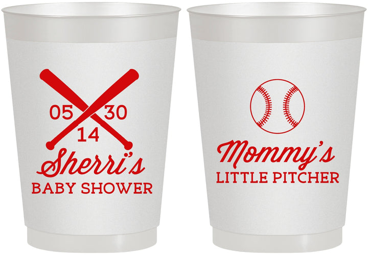 Personalized Baby Shower 10 oz Frosted Cups - Baseball Little Pitcher | 90137