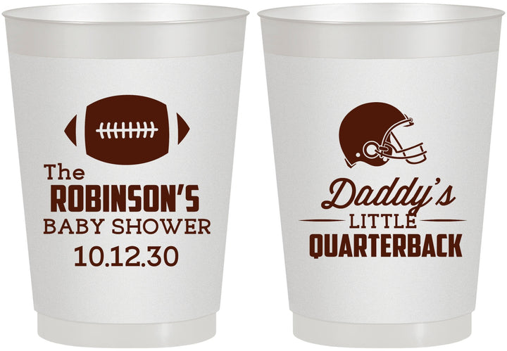 Personalized Baby Shower 10 oz Frosted Cups - Football Little Quarterback | 90138
