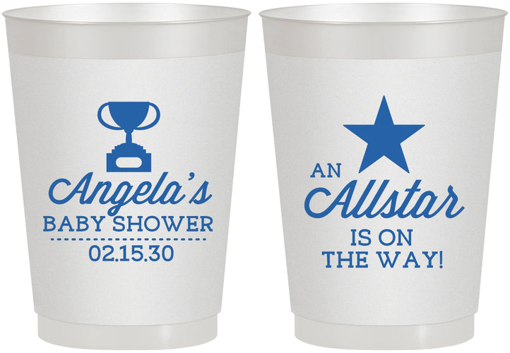 Personalized Baby Shower 10 oz Frosted Cups - Allstar On The Way | 90140