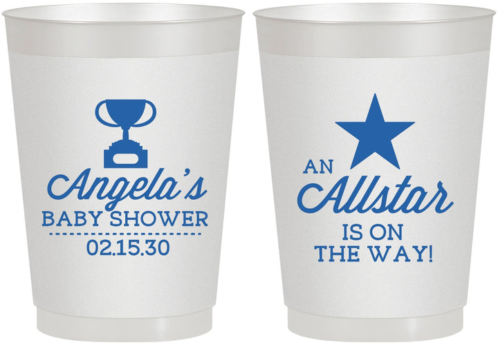 Personalized Baby Shower 10 oz Frosted Cups - Allstar On The Way | 90140